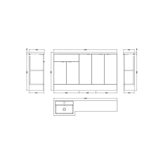 Fusion Floor Standing 5 Door Vanity Basin Left Hand Combination 1500mm