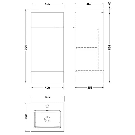 Fusion Floor Standing 1 Door Vanity Unit or Polymarble Basin 400mm