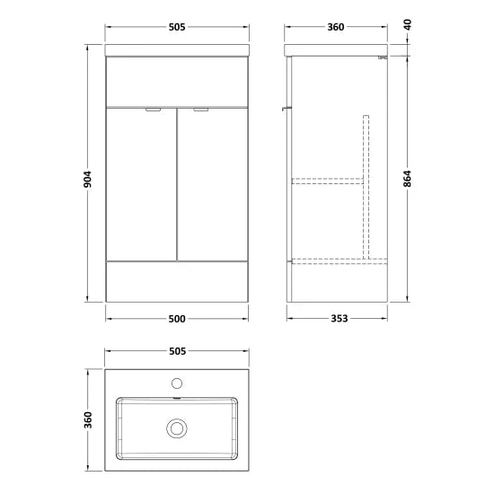 Fusion Floor Standing 2 Door Vanity Unit or Polymarble Basin 500mm