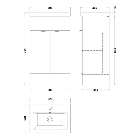 Fusion Floor Standing 2 Door Vanity Unit or Ceramic Basin 500mm