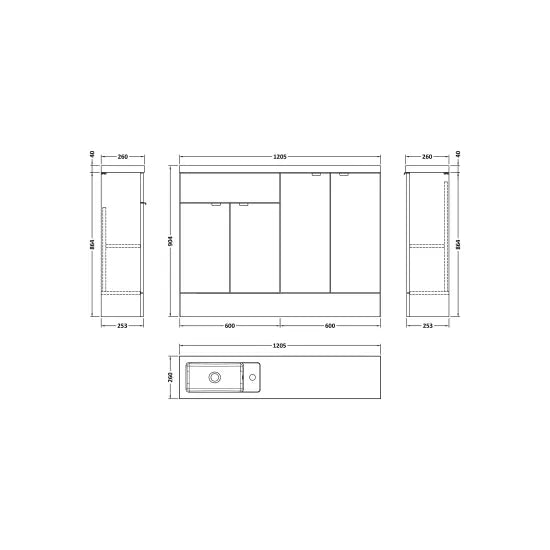 Fusion Floor Standing 4 Door Vanity Basin Combination Compact 1200mm