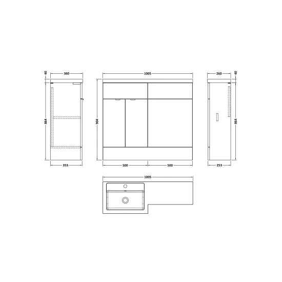 Fusion Floor Standing 2 Door Vanity Basin or WC Left Hand Combination 1000mm