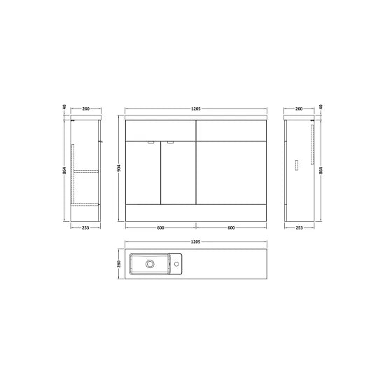 Fusion Floor Standing 2 Door Vanity Basin or WC Combination Compact 1200mm