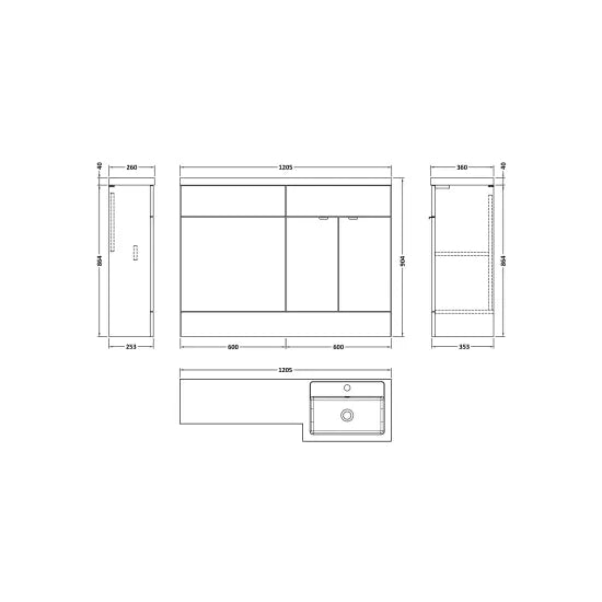 Fusion Floor Standing 2 Door Vanity Basin or WC Right Hand Combination 1200mm