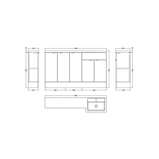 Fusion Floor Standing 5 Door Vanity Basin Right Hand Combination 1500mm