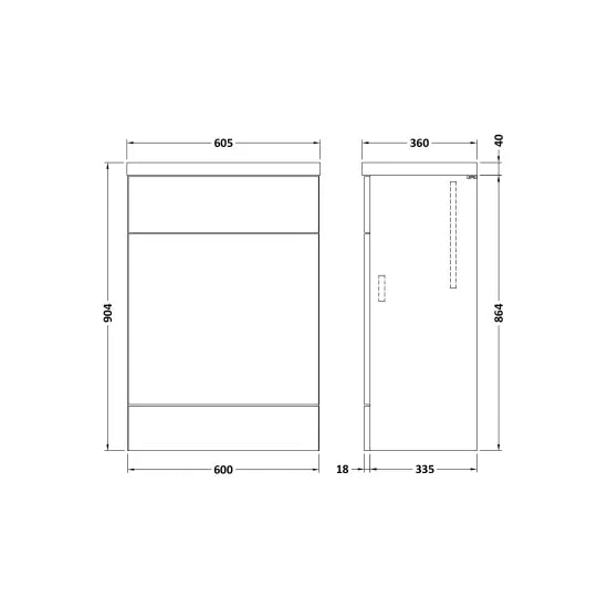 Fusion Floor Standing WC Unit with Polymarble Top 600mm