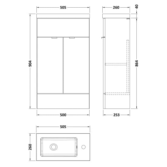 Fusion Floor Standing 2 Door Vanity Unit or Polymarble Basin Compact 500mm