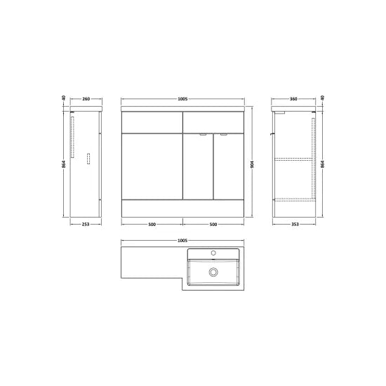 Fusion Floor Standing 2 Door Vanity Basin or WC Right Hand Combination 1000mm