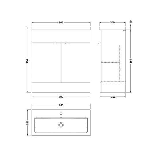 Fusion Floor Standing 2 Door Vanity Unit or Polymarble Basin 800mm