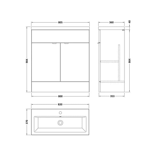 Fusion Floor Standing 2 Door Vanity Unit or Ceramic Basin 800mm