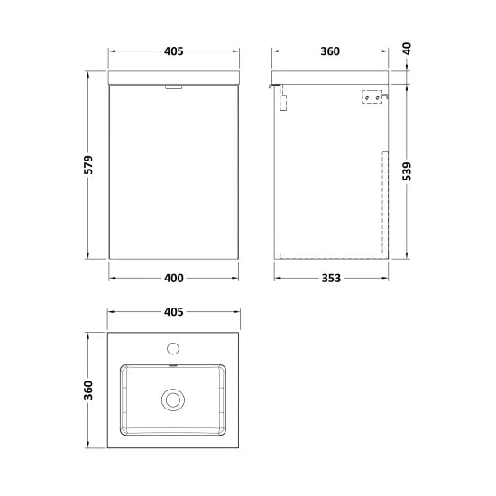 Fusion Wall Hung 1 Door Vanity Unit or Polymarble Basin 400mm