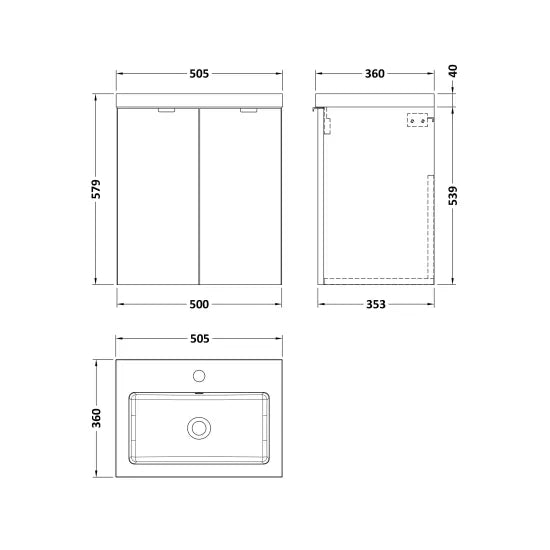 Fusion Wall Hung 2 Door Vanity Unit or Polymarble Basin 500mm