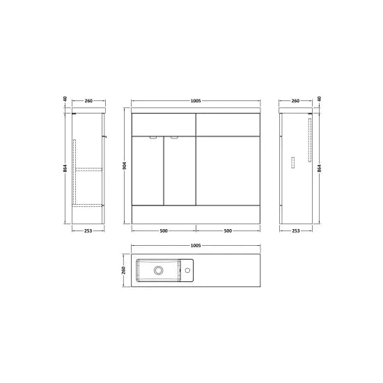 Fusion Floor Standing 2 Door Vanity Unit or WC Combination Compact 1000mm