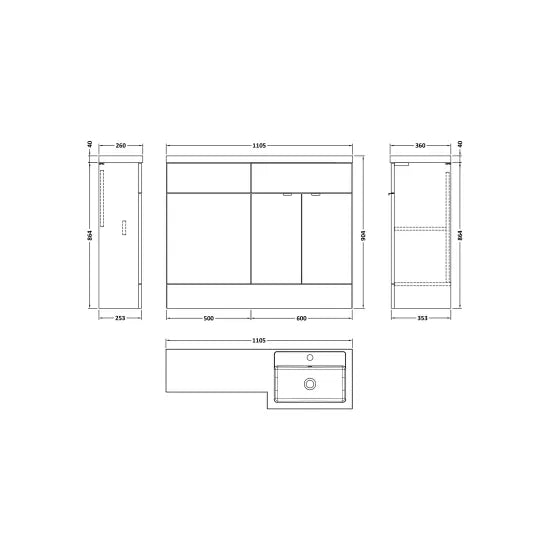 Fusion Floor Standing 2 Door Vanity Basin or WC Right Hand Combination 1100mm