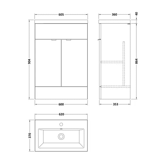 Fusion Floor Standing 2 Door Vanity Unit or Ceramic Basin 600mm