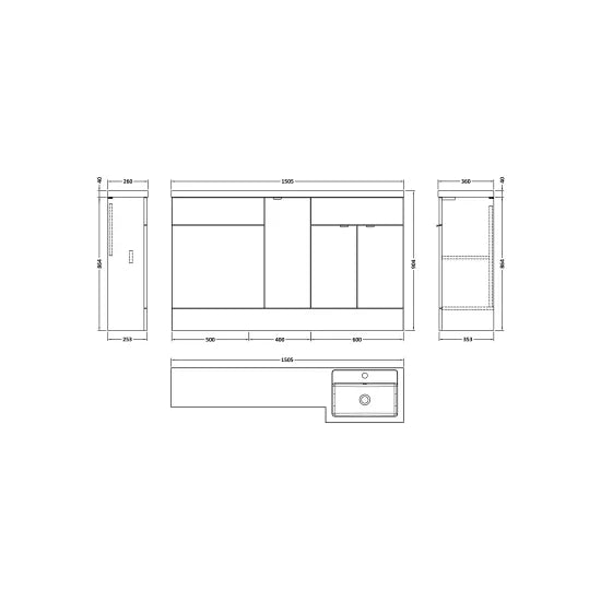 Fusion Floor Standing 3 Door Vanity Basin or WC Right Hand Combination 1500mm