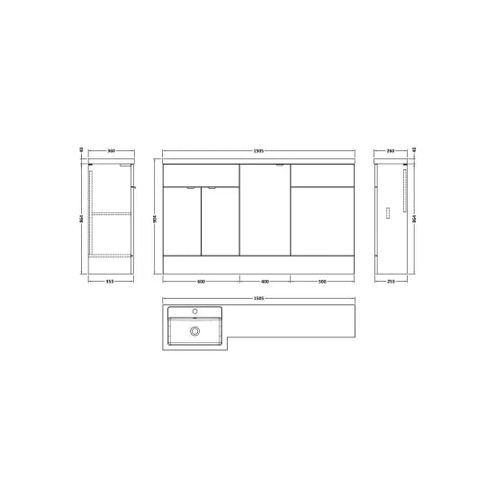 Fusion Floor Standing 3 Door Vanity Basin or WC Left Hand Combination 1500mm