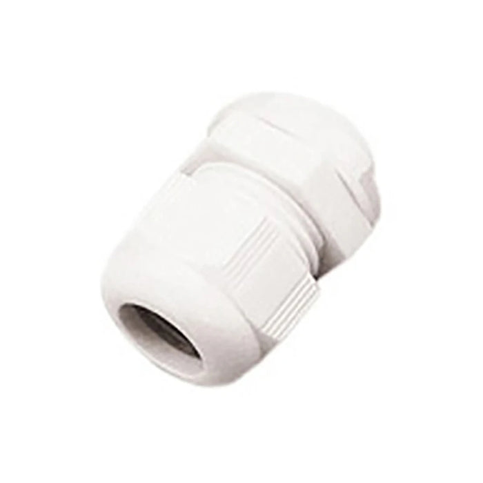 Dome Top Stuffing Gland 20mm IP68 Nylon White for 10-14mm Dia Cables C/W Locknut [Pack=10]