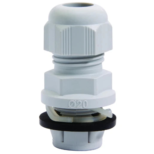 Dome Top Stuffing Gland 20mm IP68 Nylon Grey for 7-13mm Dia Cables C/W Locknut (Pack=10)