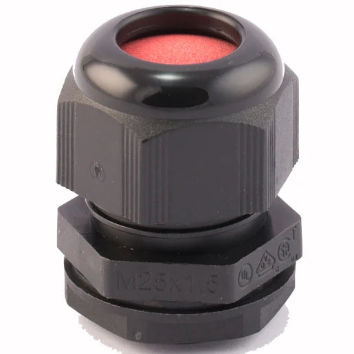 Dome Top Cable Gland IP68 M25 Black 13-18mm Dia C/W Locknut
