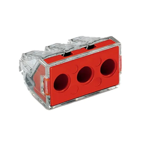 Push Wire Connector For Junction Boxes For Solid And Stranded Conductors Max. 6 Mm 3-Conductor Transparent Housing Red Cover Surrounding Air Temperature: Max 60°C 6,00 Mm Multicoloured