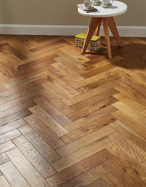 Engineered Wood Flooring -  Oxford Herringbone - Golden Smoked Oak - Brushed & Lacquered