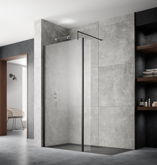 700mm Wetroom Screen With Black Support Bar Hudson Reed