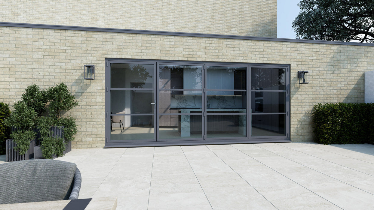 3400mm Anthracite Grey on White Heritage Visofold 1000 Bifold Door - 4 sections