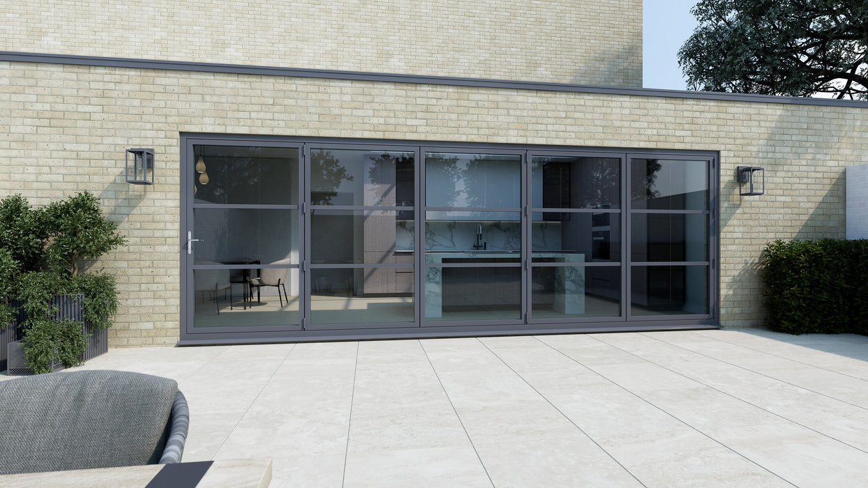 4200mm Anthracite Grey on White Heritage Visofold 1000 Bifold Door - 5 sections