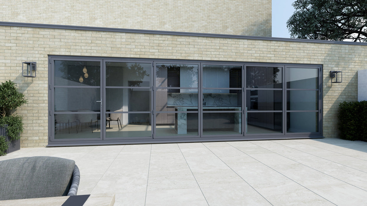 5500mm Anthracite Grey on White Heritage Visofold 1000 Bifold Door - 6 sections