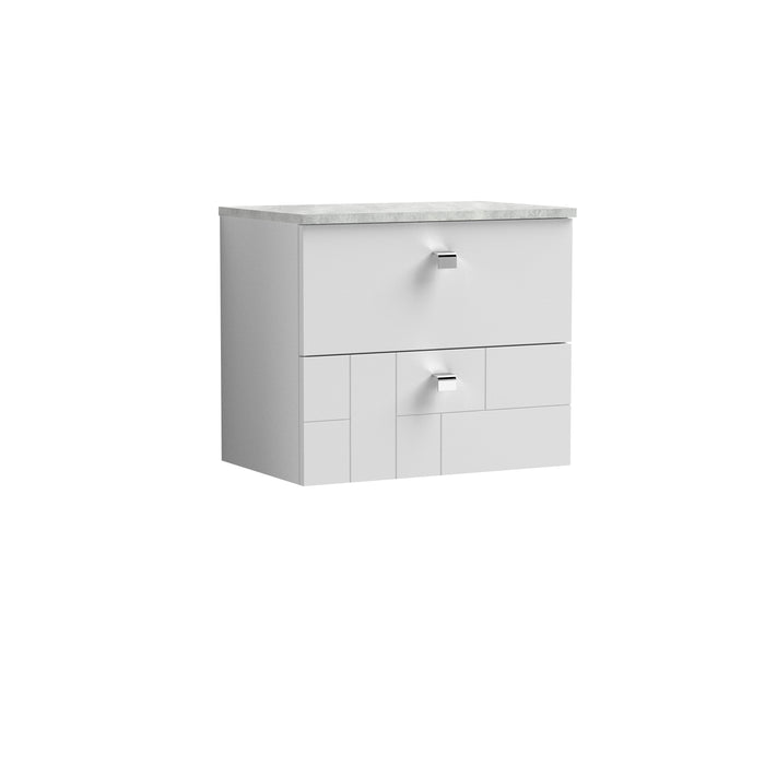 600mm Wall Hung 2-Drawer Vanity Unit & Grey Worktop