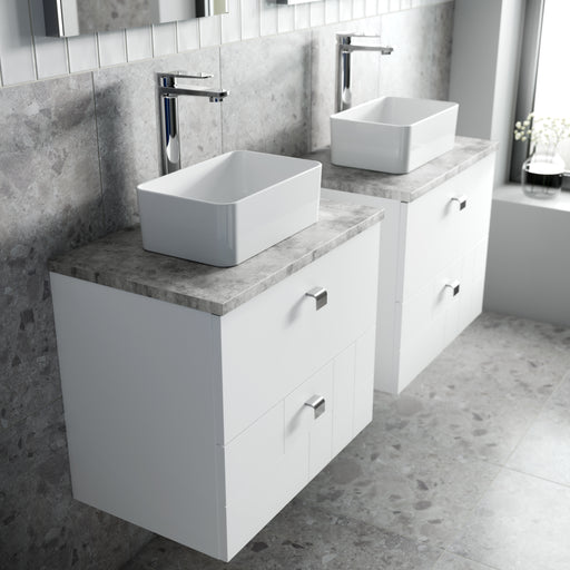 600mm Wall Hung 2-Drawer Vanity Unit & Grey Worktop