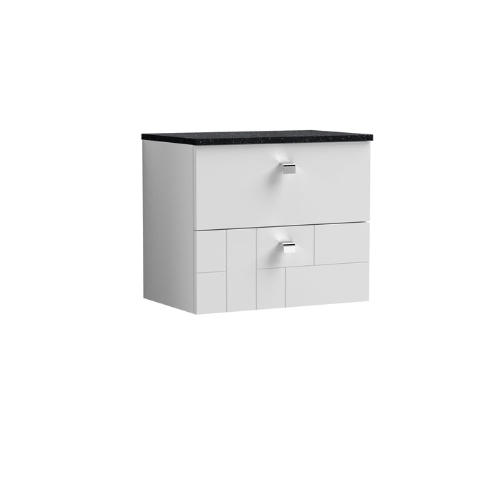 600mm Wall Hung 2-Drawer Vanity Unit & Sparkling Black Worktop