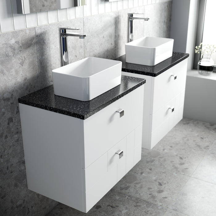 600mm Wall Hung 2-Drawer Vanity Unit & Sparkling Black Worktop