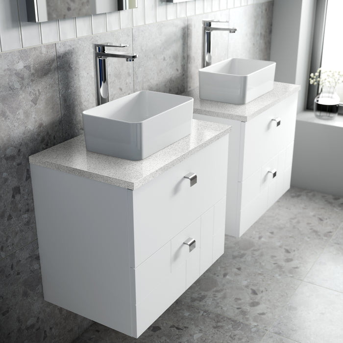 600mm Wall Hung 2-Drawer Vanity Unit & Sparkling White Worktop