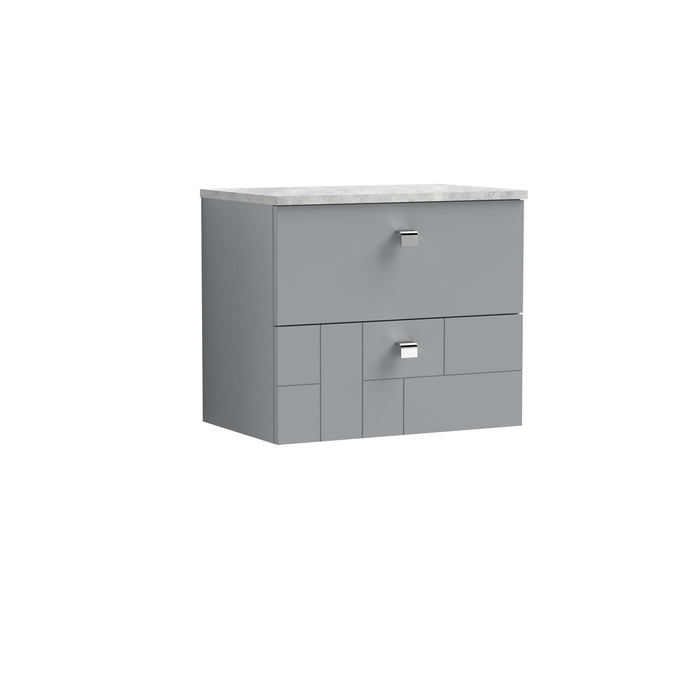 600mm Wall Hung 2-Drawer Vanity Unit & Grey Worktop