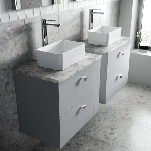 600mm Wall Hung 2-Drawer Vanity Unit & Grey Worktop