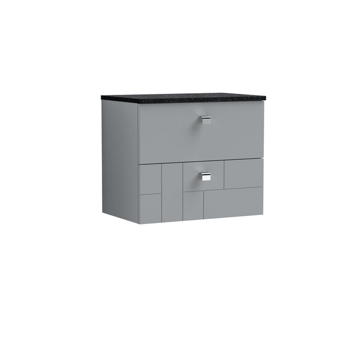 600mm Wall Hung 2-Drawer Vanity Unit & Sparkling Black Worktop