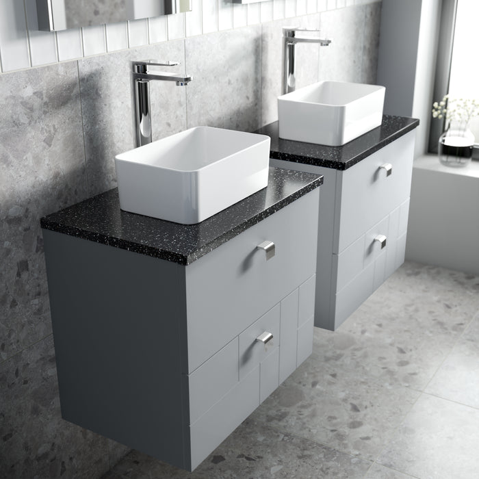 600mm Wall Hung 2-Drawer Vanity Unit & Sparkling Black Worktop