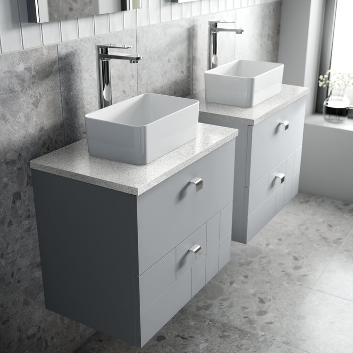 600mm Wall Hung 2-Drawer Vanity Unit & Sparkling White Worktop