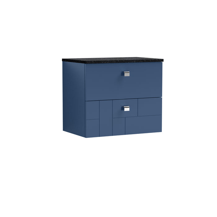 600mm Wall Hung 2-Drawer Vanity Unit & Sparkling Black Worktop