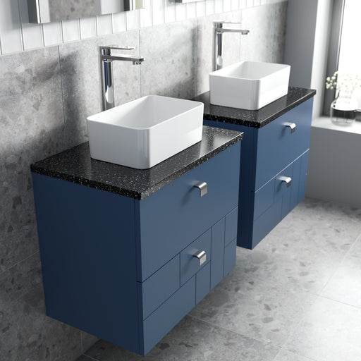 600mm Wall Hung 2-Drawer Vanity Unit & Sparkling Black Worktop