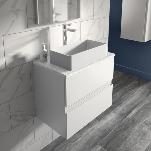 600mm Wall Hung 2-Drawer Vanity Unit & Sparkling White Worktop Hudson Reed