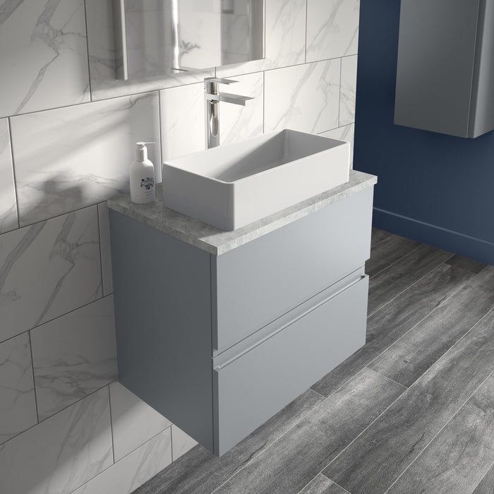 600mm Wall Hung 2-Drawer Vanity Unit & Grey Worktop Hudson Reed